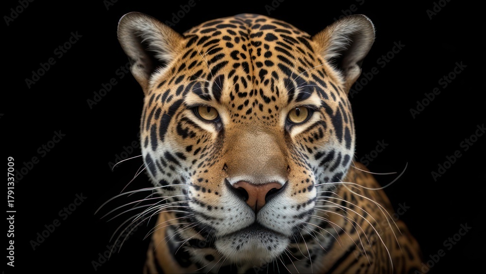 Obraz premium Close Up Portrait of a Majestic Jaguar Face with Intense Eyes.