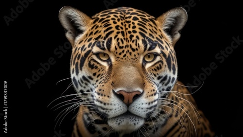 Close Up Portrait of a Majestic Jaguar Face with Intense Eyes.