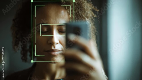 Medium shot capturing a professional using facial recognition technology on a digital device to authenticate identity seamlessly.