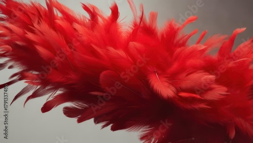 Close-up of a vibrant red feather duster, soft and fluffy.