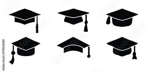 Graduation Cap Icon Set. Academic Achievement Vector