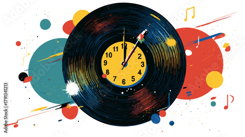 Abstract Vinyl Record Clock Illustration