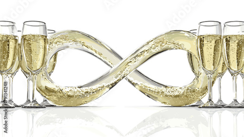 Infinity Loop of Champagne With Glasses on White Background