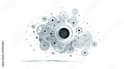 Abstract White Gears on White Background