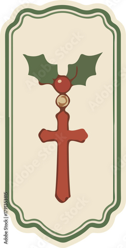 Religious Christmas Cross with Holly Berries Vector