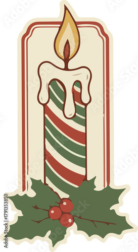 Vector Christmas Candle Icon with Festive Holiday Decorations