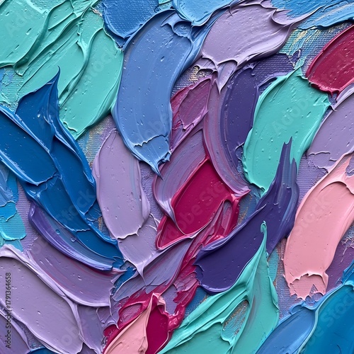 Abstract Oil Painting - Vibrant Textures and Colorful Palette Knife Strokes.