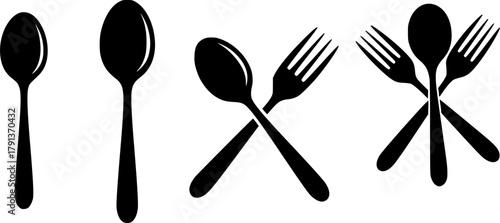 Teaspoon silhouette, Spoon silhouette, Spoon and forks silhouette, Teaspoon , Spoon , Forks , Teaspoon vector, Forks silhouette, Spoons vector set.