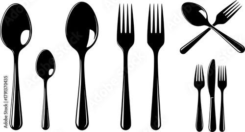 Teaspoon silhouette, Spoon silhouette, Spoon and forks silhouette, Teaspoon , Spoon , Forks , Teaspoon vector, Forks silhouette, Spoons vector set.