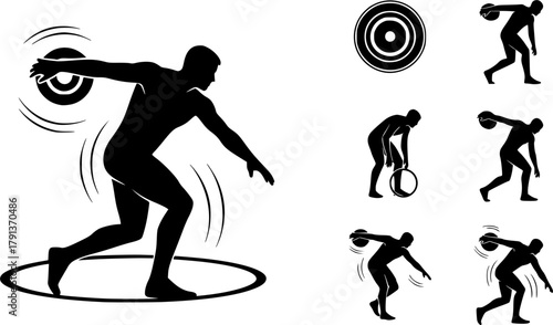 Discus thrower silhouette, Discus silhouettes, Discus thrower player silhouette, Discus thrower, Discus, Discus thrower player, Discus thrower vector set.