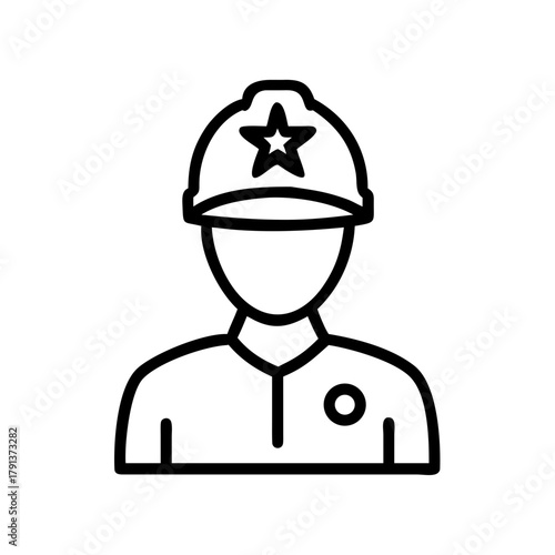 Iconic outline of a construction worker wearing a hard hat, symbolizing safety and industry. The star adds a touch of authority, suggesting professionalism and reliability.