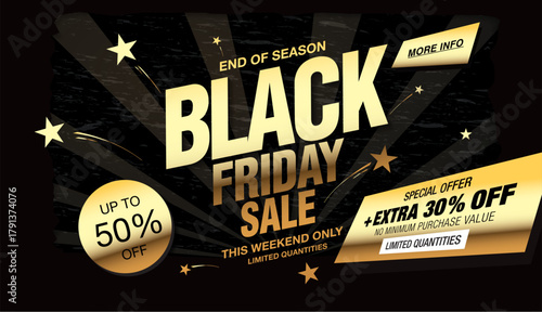 Black friday sale golden banner layout design