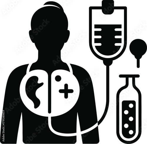 Medical Treatment Icon Patient IV Drip Infusion Therapy Internal Organs Silhouette Vector