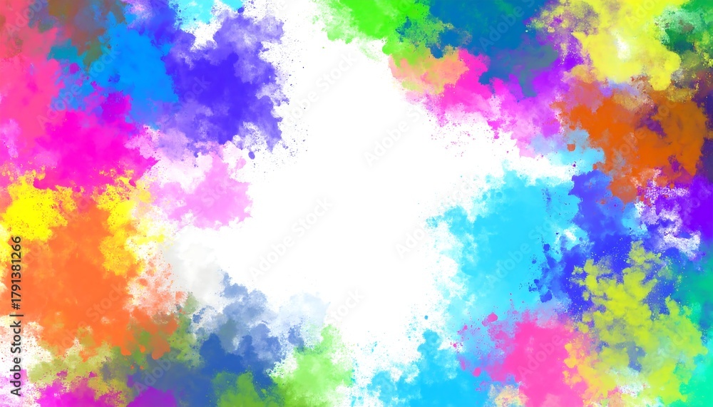 Obraz premium Vibrant abstract art with colorful splashes framing a white center