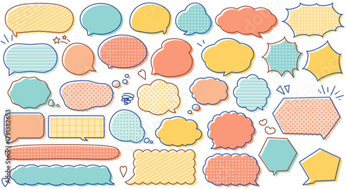 ポップな吹き出しイラストセット（カラフル・手書き風）