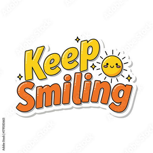 Motivational 'Keep Smiling' Illustration with Cute Sun and Stars