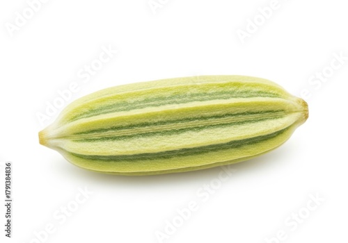 Wallpaper Mural Single elongated seed pod displays alternating pale yellow and dark green stripes against a stark white background Torontodigital.ca