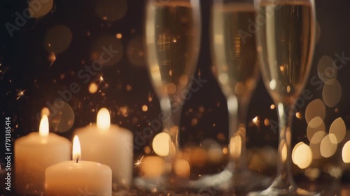 Celebration champagne flutes with candles and sparks