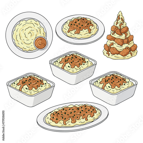 Mashed Potatoes and Gravy Vector. Mashed Potatoes and Gravy  Vector bundle. Mashed Potatoes and Gravy vector, illustration, lineart, clipart 