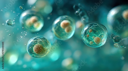 Wallpaper Mural Microscopic cells floating in an aquatic environment, advanced biotechnology and medical science Torontodigital.ca