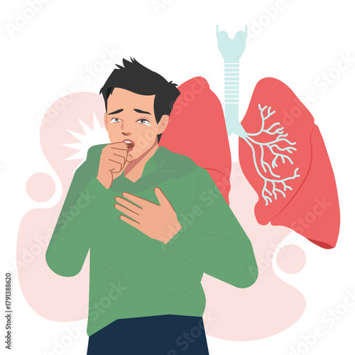 woman coughing with lung in background.ai