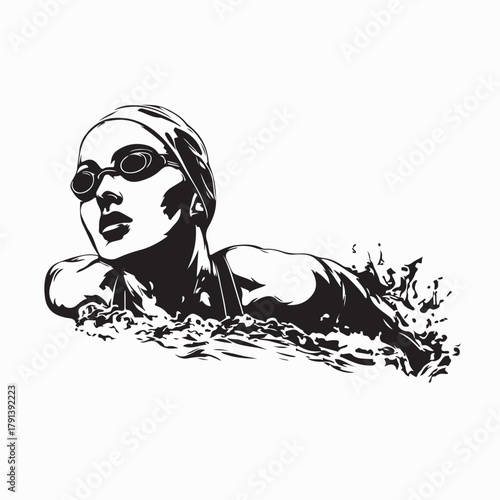 Freestyle Female Swimmer Silhouette Vector Illustration 