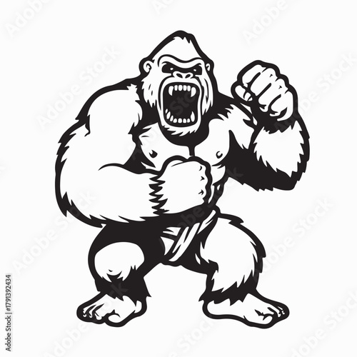 Powerful Gorilla Showing Strength Vector Art on white background