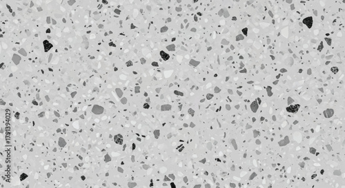 Monochrome terrazzo texture with black and white specks, Subtle grey terrazzo wall and floor background, Neutral gray terrazzo