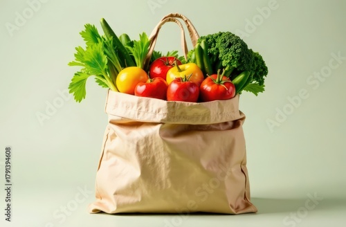 Eco-bag filled with fresh fruits and vegetables. High quality photo