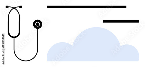 Stethoscope linked with blue cloud and abstract lines symbolizing healthcare, data sharing, and future innovation. Ideal for innovation, medical industry, telemedicine, data integration, networking