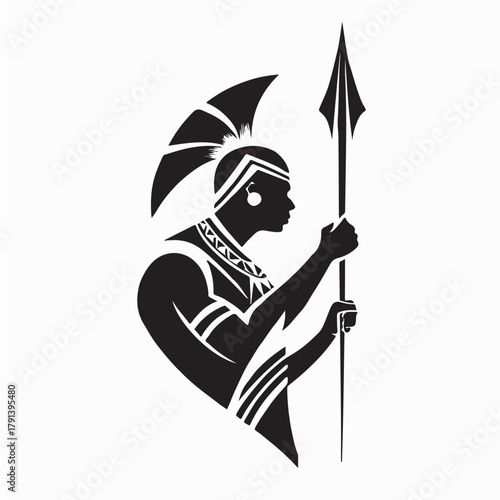 Zulu Tribal Warrior Icon with Shield and Spear Vector Illustration