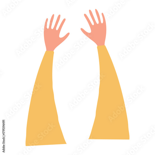 Two human hands, arms isolated on transparent background. Hand drawn flat vector illustration. Cartoon body parts, design element, clip art