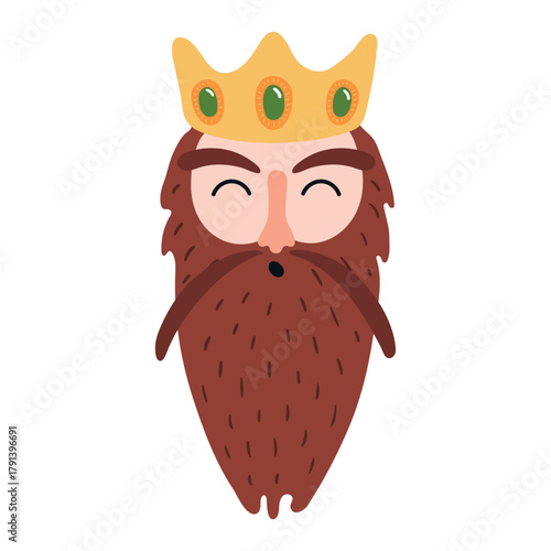 One of three kings, king Gaspar face isolated on transparent background. Hand drawn flat vector illustration. Cartoon character. Epiphany Day, Christmas design element, clip art
