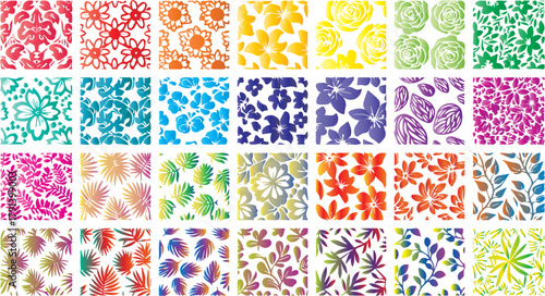 Colorful abstract patterns arranged in a grid against a black background