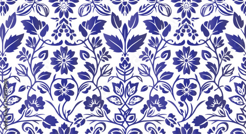 Elegant floral pattern in shades of blue on a black background design