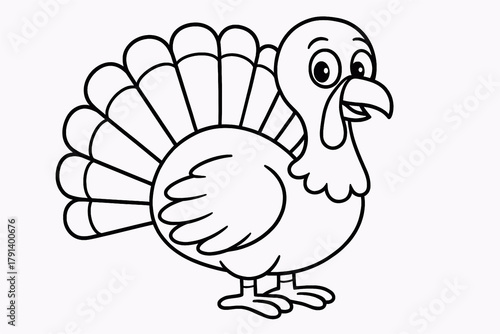 Cartoon turkey outline image for thanksgiving and holiday coloring pages design