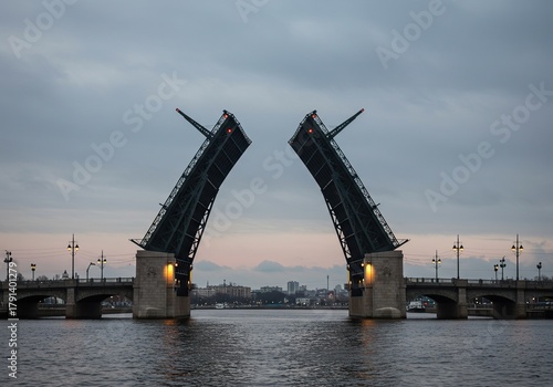 Majestic drawbridge monument with intricate detailing, a powerful symbol of connection and engineering marvel, spanning a wide waterway ,tall ,gateway ,marvel