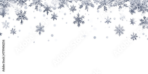 Christmas background with Falling snowflakes, snow storm, winter frame border element design,  isolated on white background,