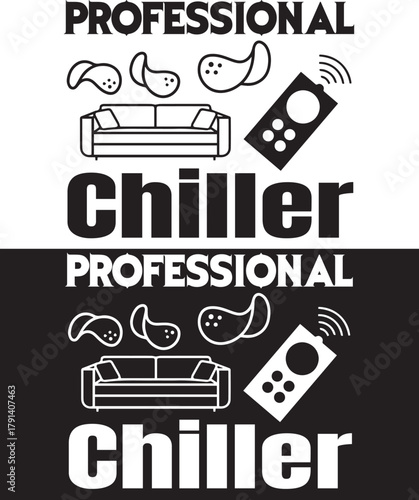 Professional Chiller - Design With Comfy Couch, Remote, And Snack Icons Celebrating Lazy-Day Comfort And Relaxation