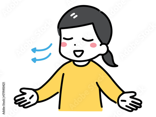 息を吐く目を閉じた私服の若い女性(上半身)