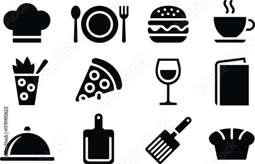 Food and Dining Icons Set – Vector Symbols for Restaurants, Cooking, and Culinary Services