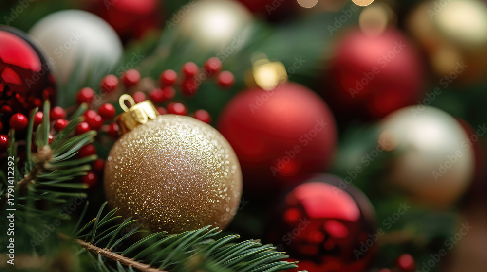 Fototapeta premium Holiday celebration decor festive arrangement image christmas close-up ornamentation