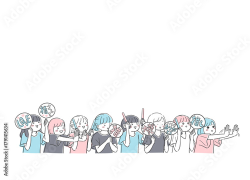 イベントで盛り上がる推し活をしている女性の集団イラスト素材