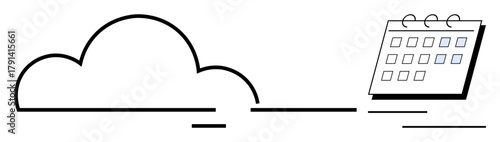Cloud outline connected to a minimalistic calendar suggests data storage and scheduling efficiency. Ideal for productivity, time management, cloud networking, digital tools, online services