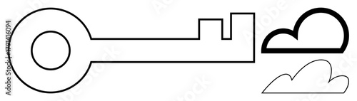Simplistic key outline combined with a cloud pattern, blending concepts of security and cloud computing. Ideal for technology, innovation, data protection, access, storage, connectivity, simple flat