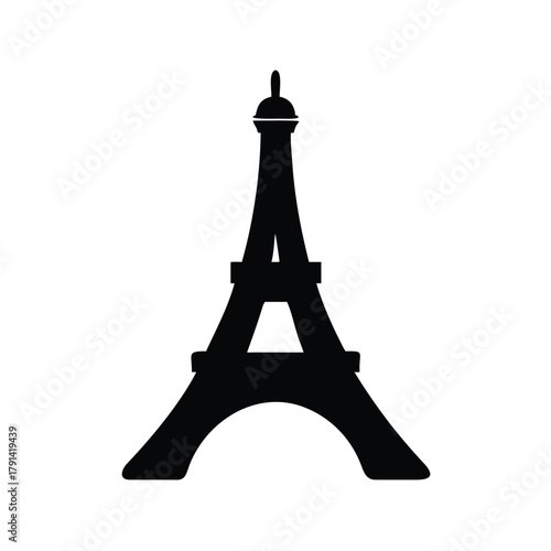 A simple black silhouette of the eiffel tower isolated on a white background