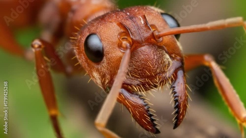 Close up of a red ant detailed macro insect portrait