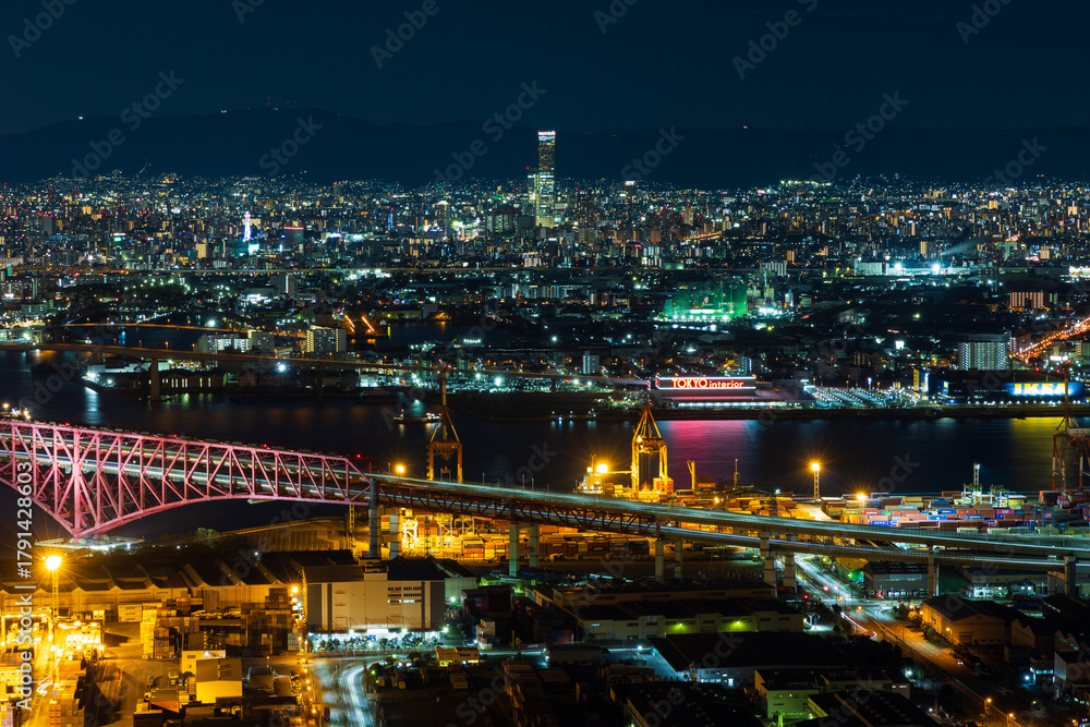 Naklejka premium 日本の都市風景 大阪夜景 さきしまコスモタワーからの眺望