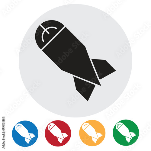 Striking bomb icon symbolizing danger or destruction, presented in multiple vibrant color circles for impactful design themes