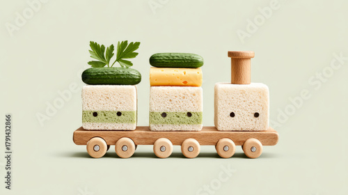 Creative train of mini sandwiches for playful dining and party decoration
